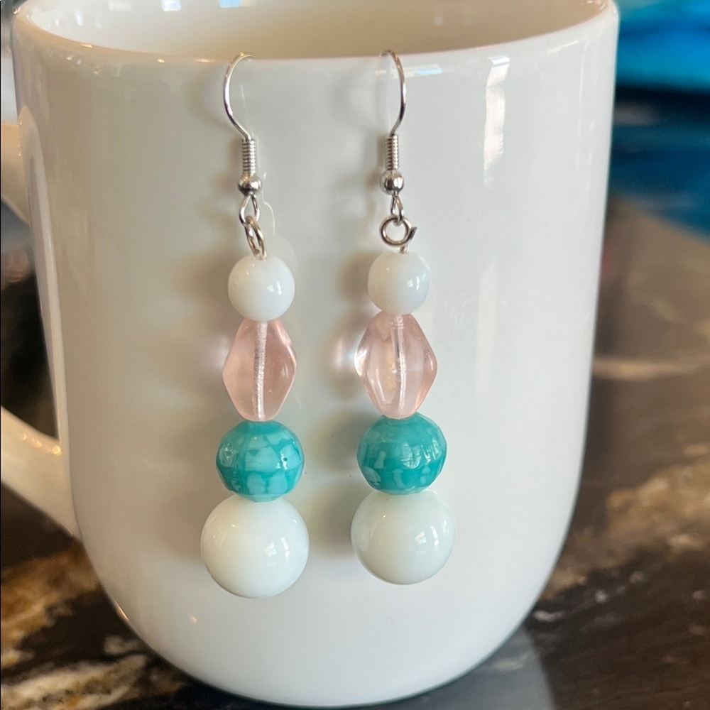 Artisan Pink and Turquoise Beaded Earrings